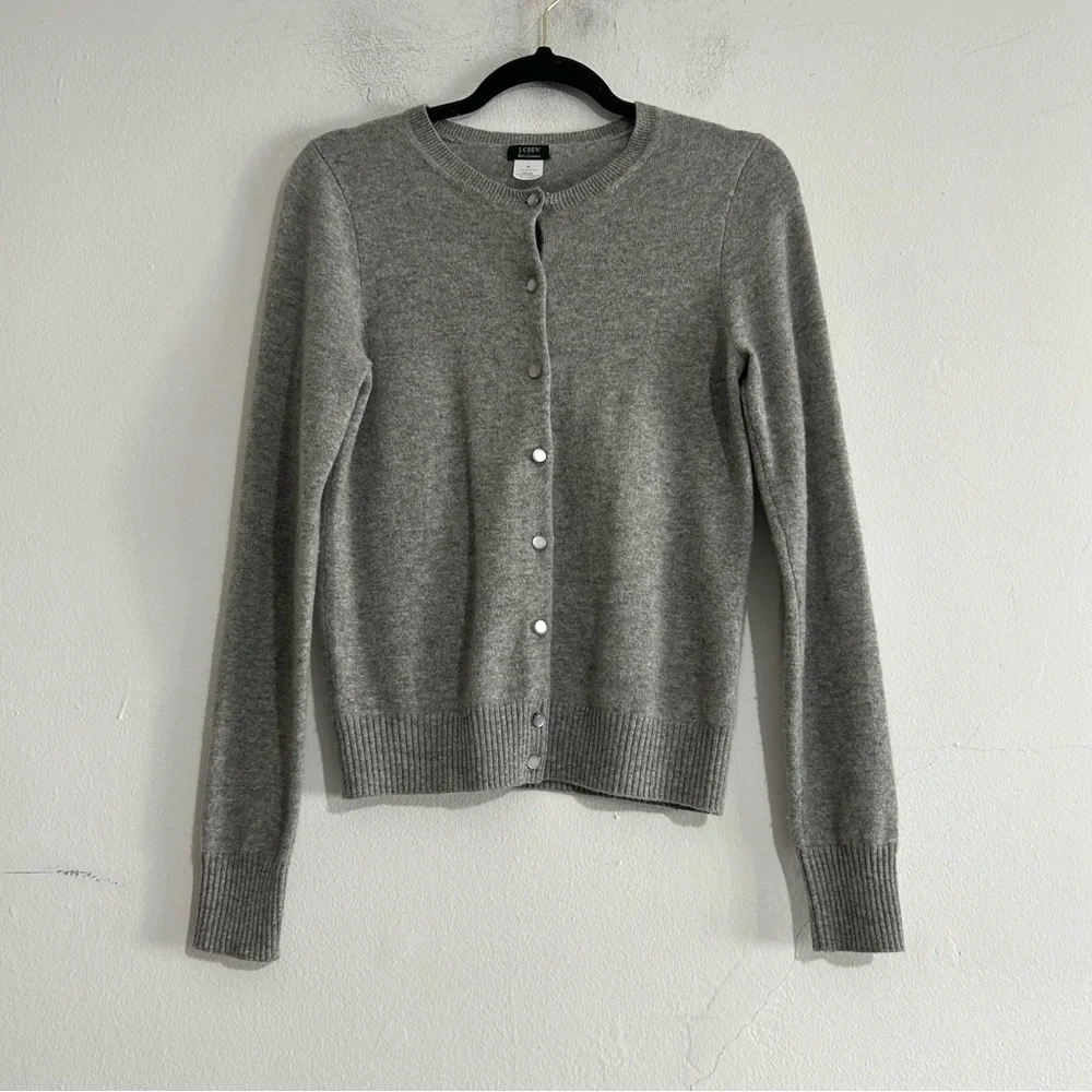 J. Crew Cashmere Grey Cardigan Sweater Small Preppy Classic Minimalist Timeless